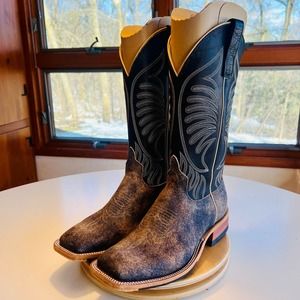 Anderson Bean Cowboy Boots Men's 10D Black Full Aniline Feral Sow Leather 335517